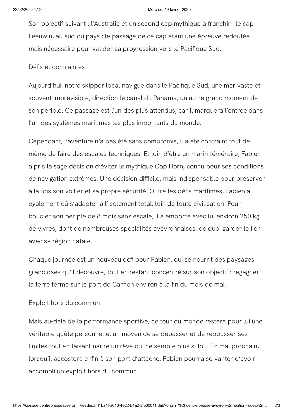 Article du journal CentrePresse 02/2025 page 2